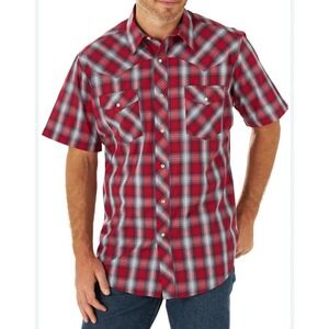Wrangler Men's Shirt Western Pearl Snap Rodeo Cowboy Red Plaid Retro Size Large
